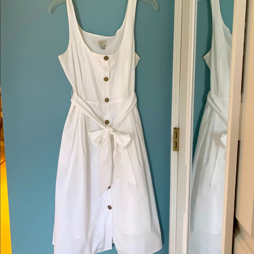 A New Day White Button Down Dress with Belt Size 8